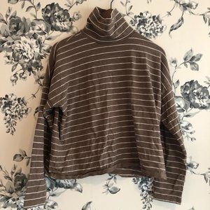 Madewell Brown and White Striped Boxy Turtleneck